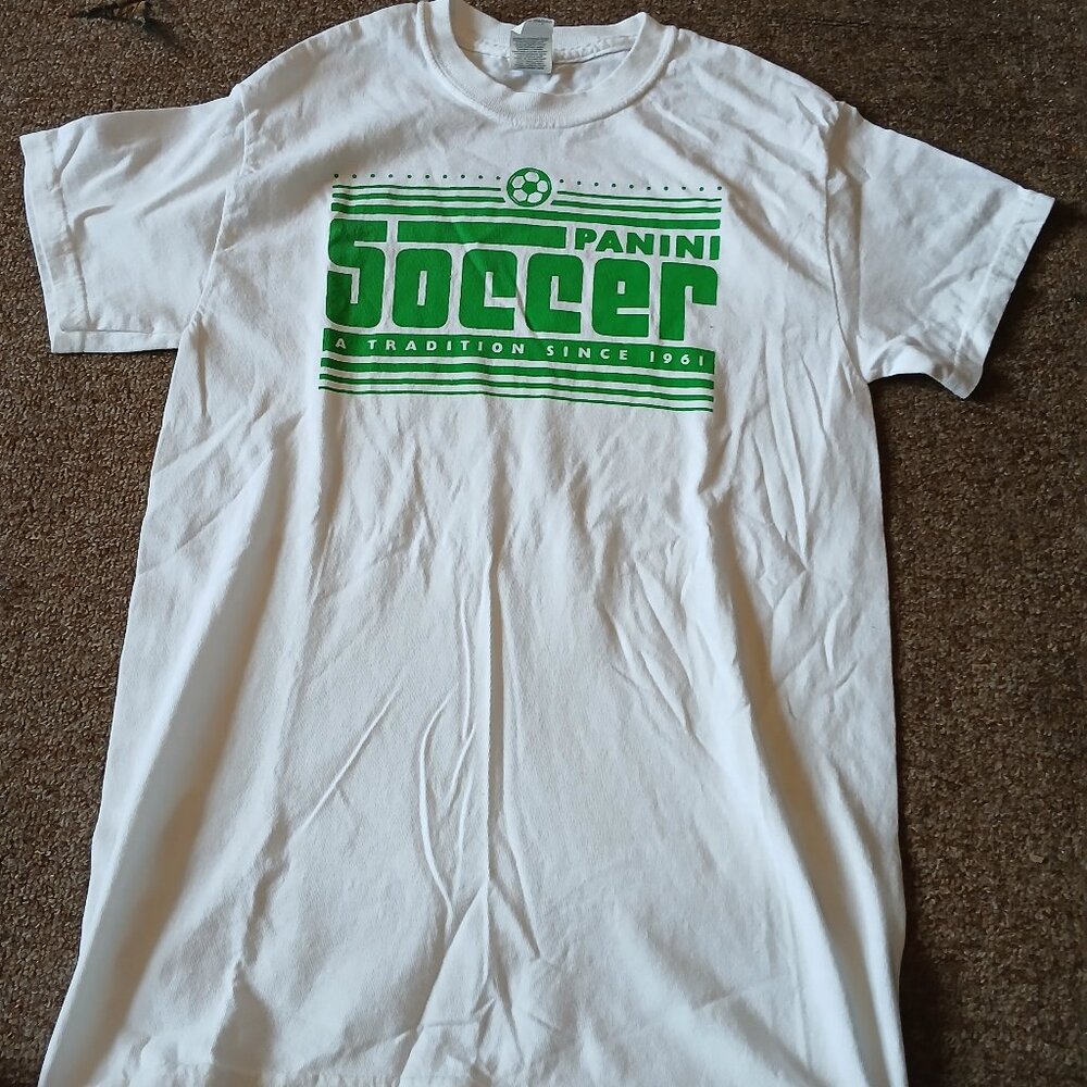 Panini Soccer T Shirt Kids Small White Gildan 100% Cotton